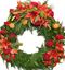 Picture of Funeral Wreath with burst of orange and red colored flowers elegantly arranged in 3 groupings -3 sizes.
