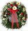 Picture of Funeral Wreath with one decoration with red, white roses, gerbera daisy, baby's breath and more-3 sizes.