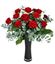 Picture of Red long stemmed rose bouquet in a bed of eucalypthus baby blue.