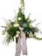 Mynd Special sympathy white flower arrangement in a white container with a tough of blue gerberas