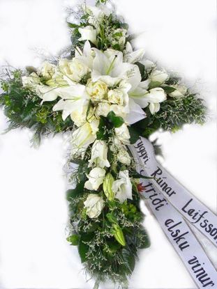 Picture of Beautiful funeral sympathy cross with all white flowers