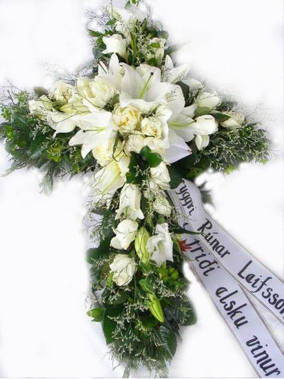 Picture of Beautiful funeral sympathy cross with all white flowers