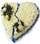 Picture of Fully decorated Funeral heart with white mums,  white roses and blue flowers-2 sizes .