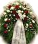 Mynd Útfararkrans með einni skreytingu sem lafir niður-hvítar og rauðar rósir, aster ásamt öðru-3 stærðir.