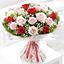 Picture of Classical and elegant bouquet with pink and red icelandic roses and baby´s breath.