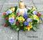 Picture of Fully decorated  sympathy funeral Wreath with yellow orchid, blue hyacinth, other flowers and greenery-38cm..