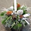 Picture of Tall Christmas candle arrangement in beautiful tall vase