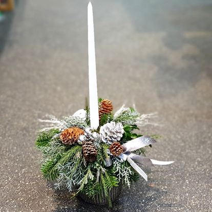 Picture of Tall Christmas candle arrangement in beautiful tall vase
