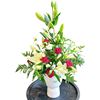 Picture of Classic display of white and red flower arrangement  in a white vase