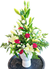 Picture of Classic display of white and red flower arrangement  in a white vase