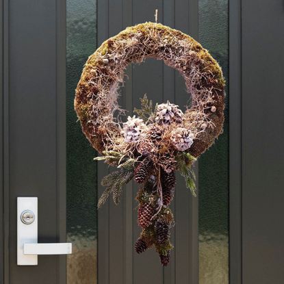 Picture of Christmas natural holiday real fresh moss with pinecones and hreindeer moss for the door or inside